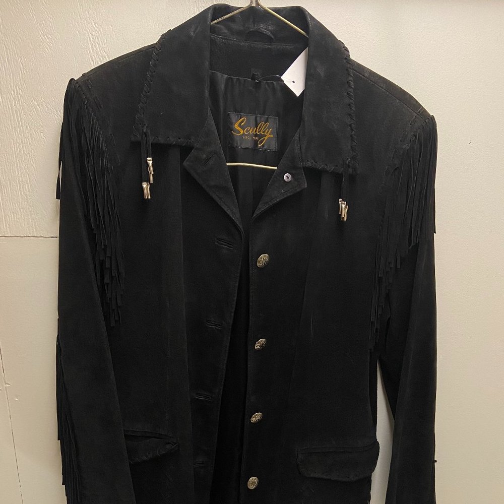 Vintage Black Leather Jacket with Fringe